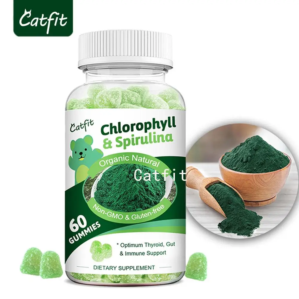 Catfit Chlorophyll and Spirulina Gummies Booster Digestion and Seaweed Vegetarian Candy Vascular health nutritional supplements