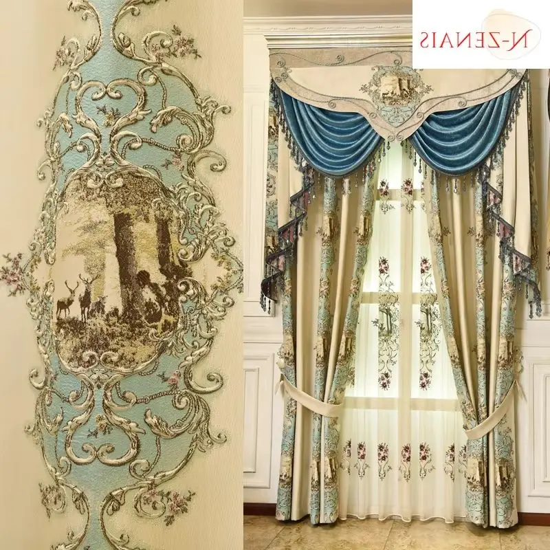 European Style Luxury High Shading Three-dimensional Relief Elegant Fashion Decor Curtains for Living Dining Room Bedroom