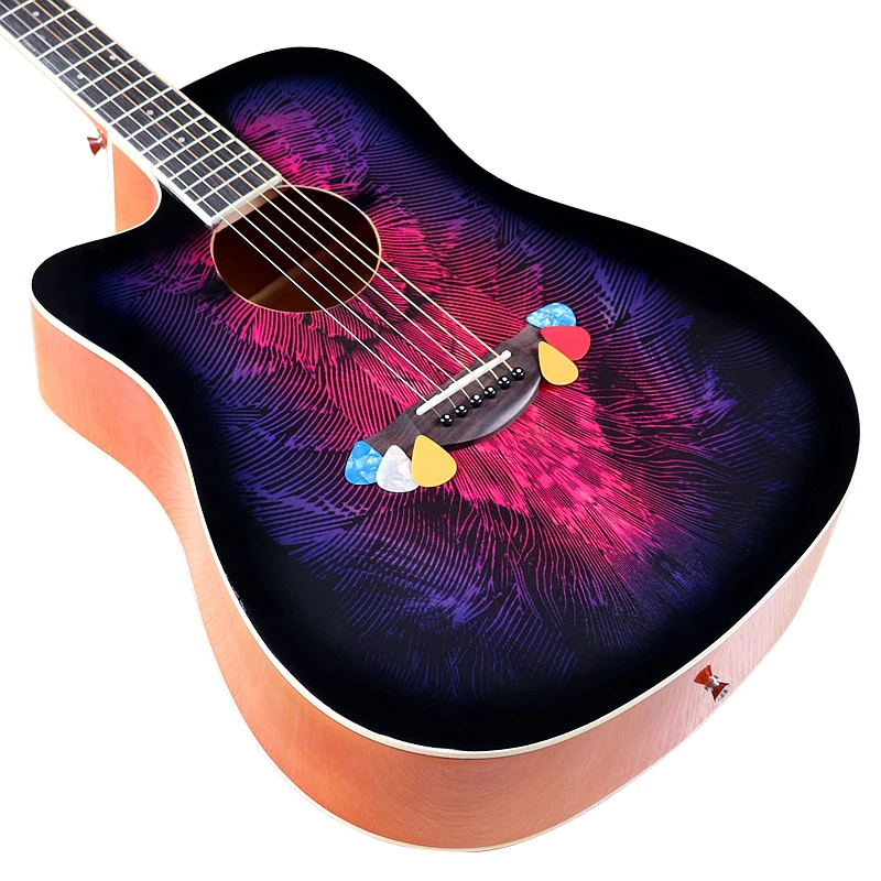 Left Hand Acoustic Guitar with Small Flaw Cutaway Design Folk Guitar High Gloss Can Choose Add EQ Basswood Body 41 Inch