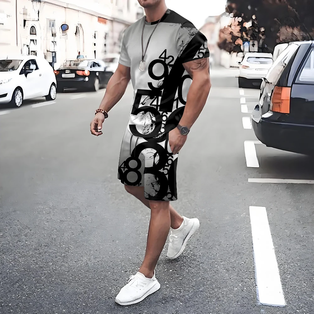 

Summer Men's Short Sleeve Tee Shorts Set Casual Men's Sports T-shirt Shorts 2-piece Set Quick Dry Breathable Drawstring T Shirts