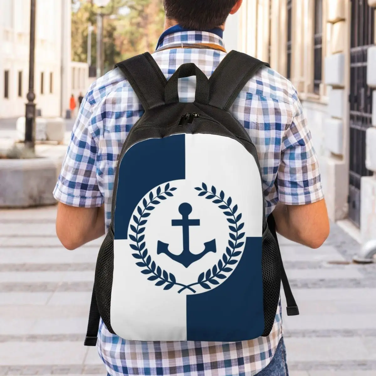 Nautical Anchor Themed Design Laptop Backpack Men Women Casual Bookbag for School College Students Sailing Sailor Bags