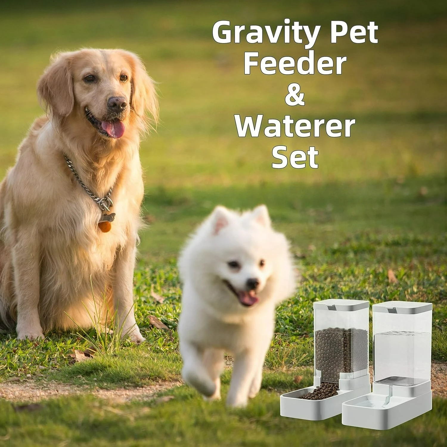 

Gravity Pet Feeder & Water Dispenser Set – Automatic Dog/Cat Food Bowl & Waterer with Large Capacity, Anti-Spill Design