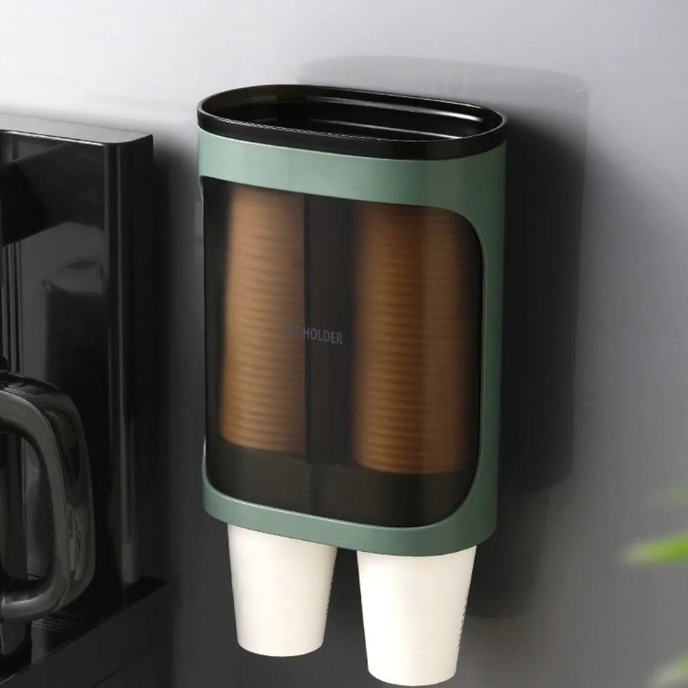 

Punch-Free Wall-Mounted Cup Holder Space-Saving Plastic Automatic Cup Dropper Water Resistant Disposable Cup Holder