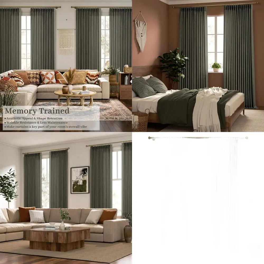 

Плиссированные зеленые льняные шторы, фильтрающие свет, шторы длиной 86 дюймов для спальни, плиссированные шторы в форме поезда с памятью для Livin