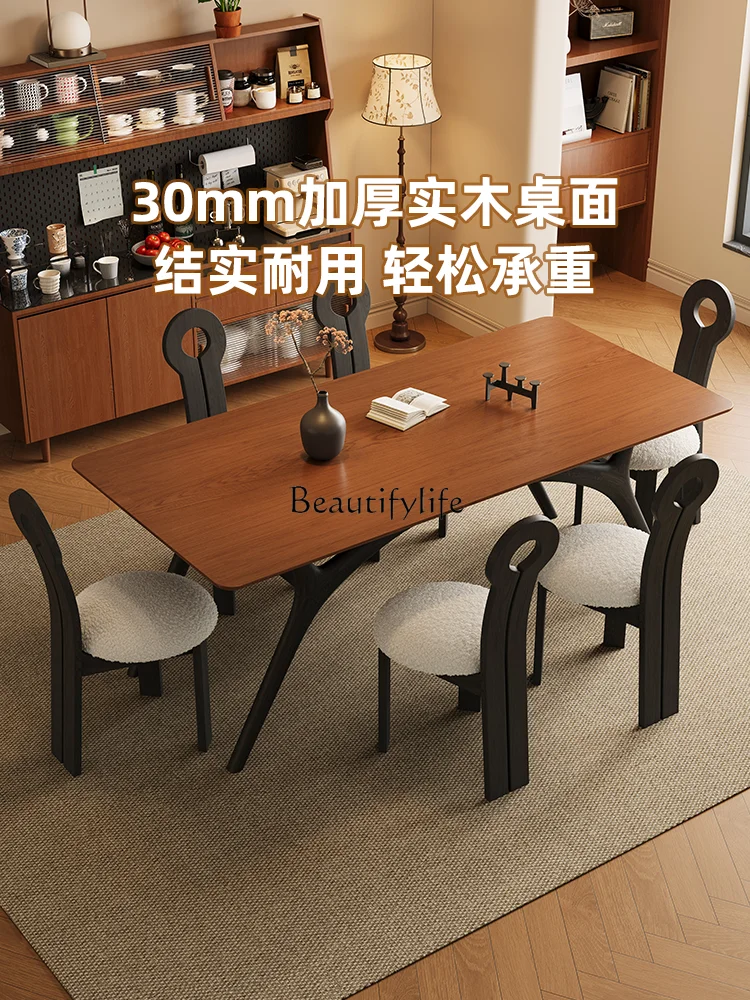 

yj15 French Retro Solid Wood Dining Table Ash Wood Rectangular Rock Board Dining Table and Chairs