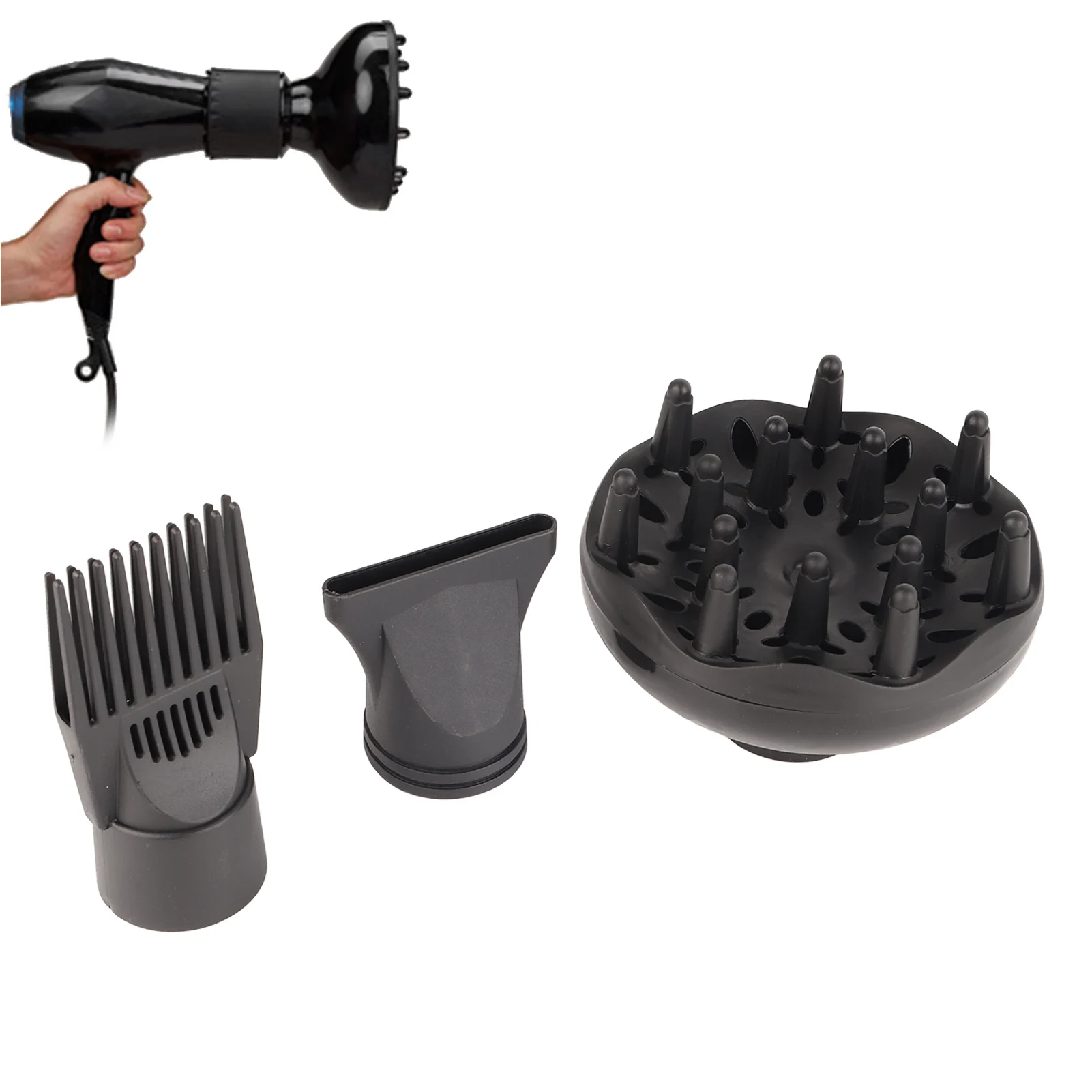 

3Pcs/Set Hair Dryer Diffuser Nozzle Set Blow Dryer Diffuser Plastic Hair Dryer Attachment Dryer Nozzle Comb
