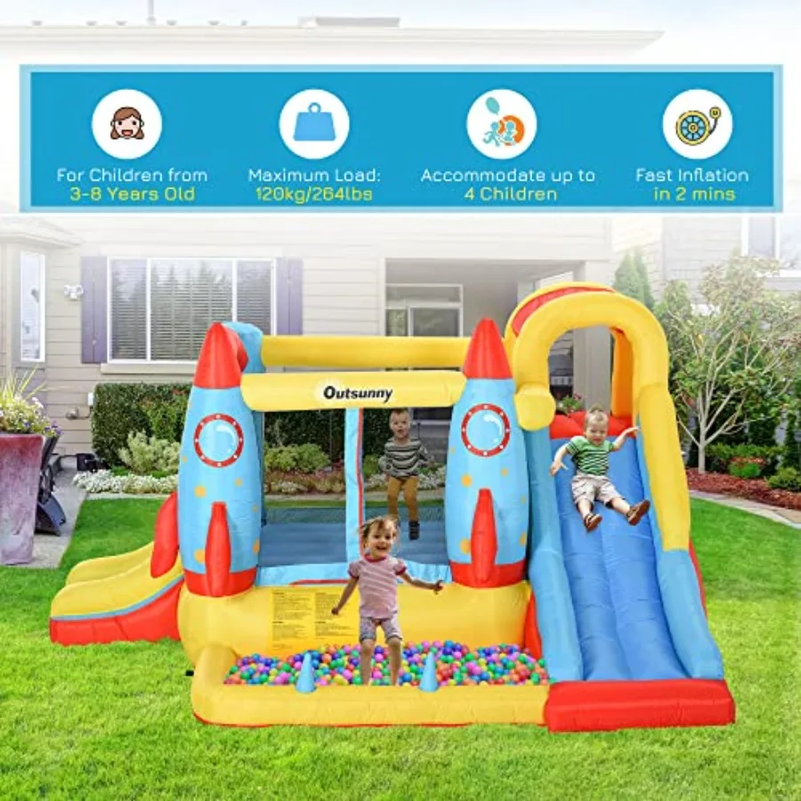 Casa de salto infantil, castelo de salto inflável com corrediça de água 4 em 1 com 2 slides, parede de escalada, trampolim e piscina de água A