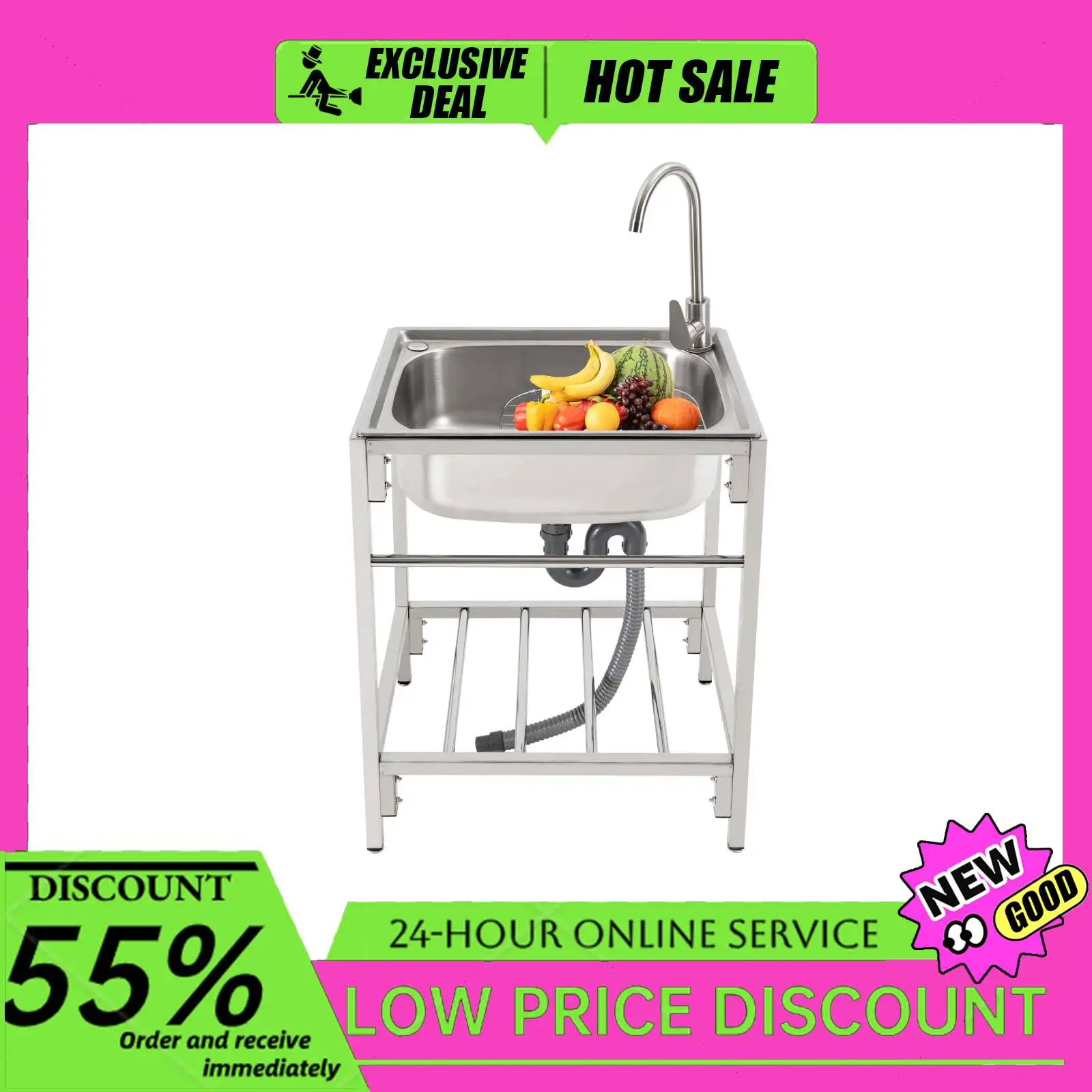 

Кухонная мойка из нержавеющей стали с одной раковиной и смесителем и подставкой Посудомоечная машина большой емкости Коммерческое/домашнее использование