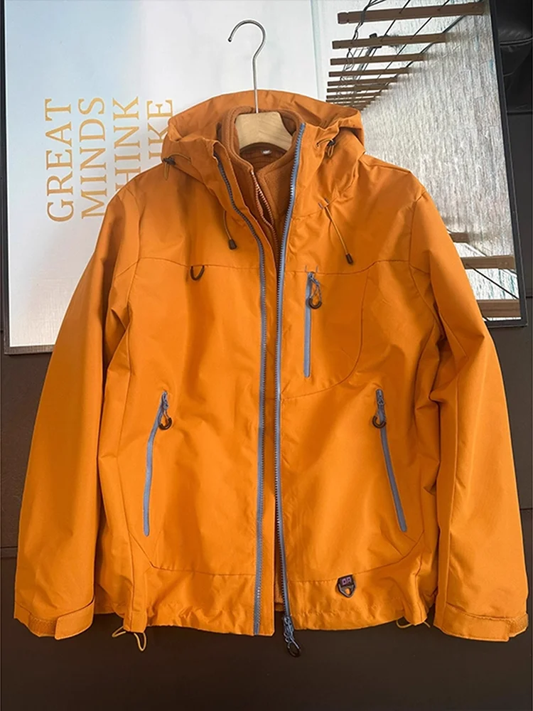 

Dopne Gold Sand Orange Tee-in-One Men's Winter Jaet Thiened Cotton Jaet Outdoor Tee-Proof Sports Coat