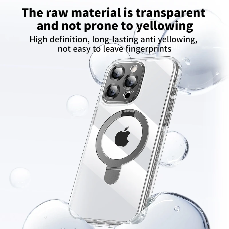 Luxury Bronze Gold Stand Holder phone case for iphone 16 15 14 13 12 pro max 15 16  plus Transparent pc Magsafe Magnetic Cover