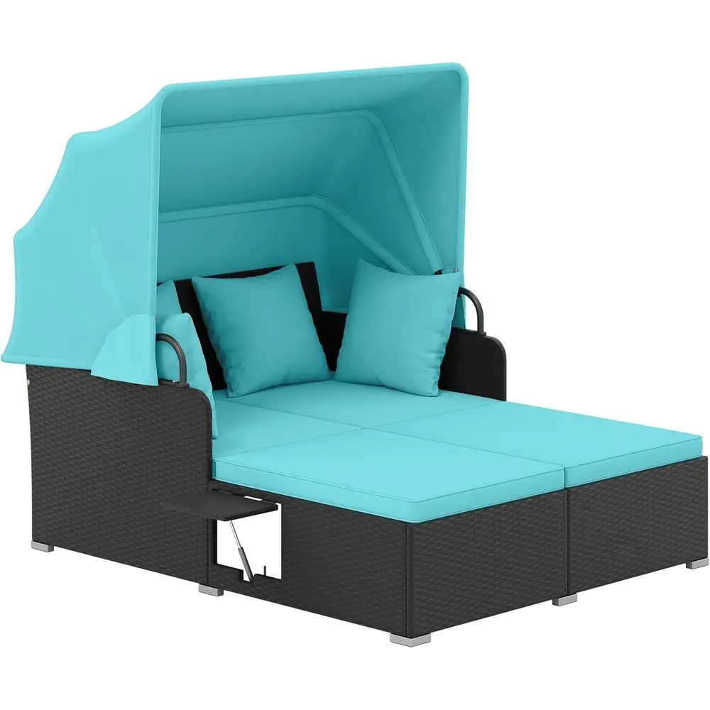 

Patio Rattan Daybed with Retractable , PatioWicker Sun Lounger with 2 oldable Side Panels, Thick Seat & Back Cushions, or Garden