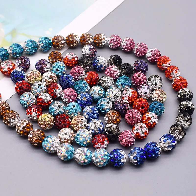 10mm Polymer Clay Bicolor Rhinestone Ball Beads Disco Clay Loose Spacer Beads For Jewelry Making Bracelet DIY Accessories