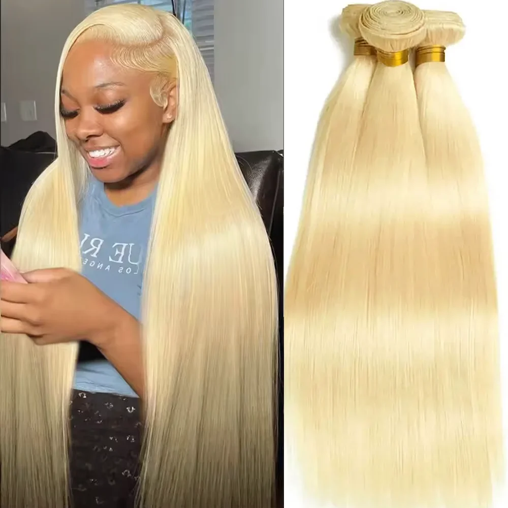 ผมแท้แบบมัด 613 เส้น 12A ผมตรงธรรมชาติ ผมแท้ 100% สีบลอนด์ 1/3/4 มัด ต่อผมสำหรับผู้หญิง