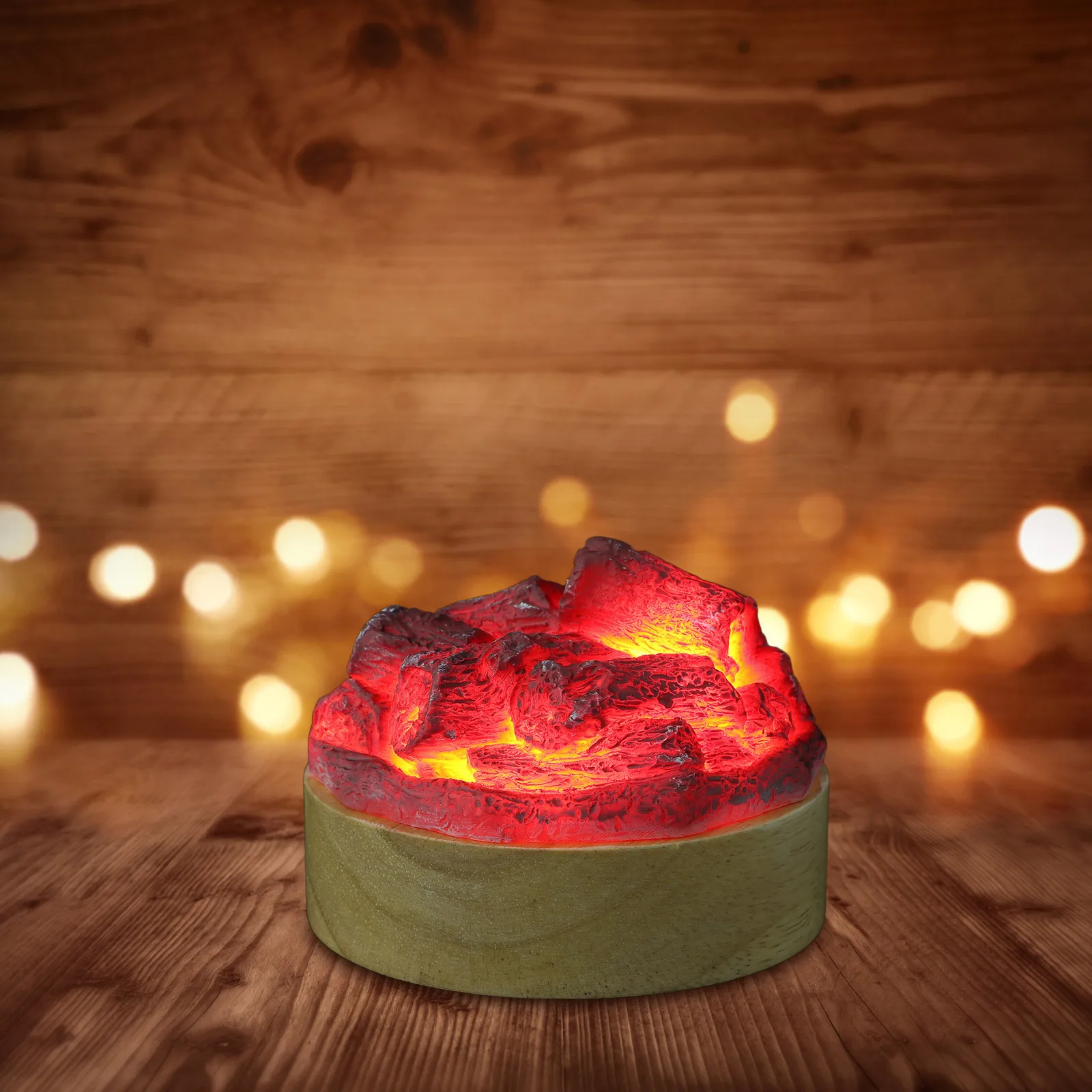 Portable Resin Faux Wood Charcoal Night Light Operated Realistic Flameless LED Lamp for Bedroom Dorm Room