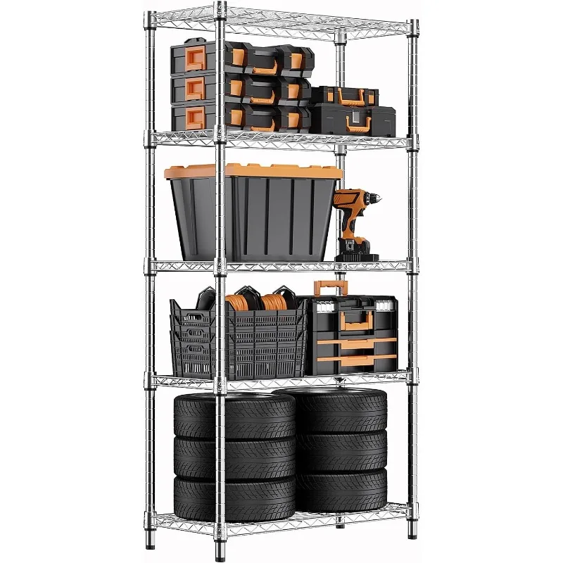 

Steel Heavy Duty 5-Tier Utility Shelving Unit Steel Organizer Wire Rack for Home,Kitchen,Office,Chrome (13.7" D x 23.6" W x