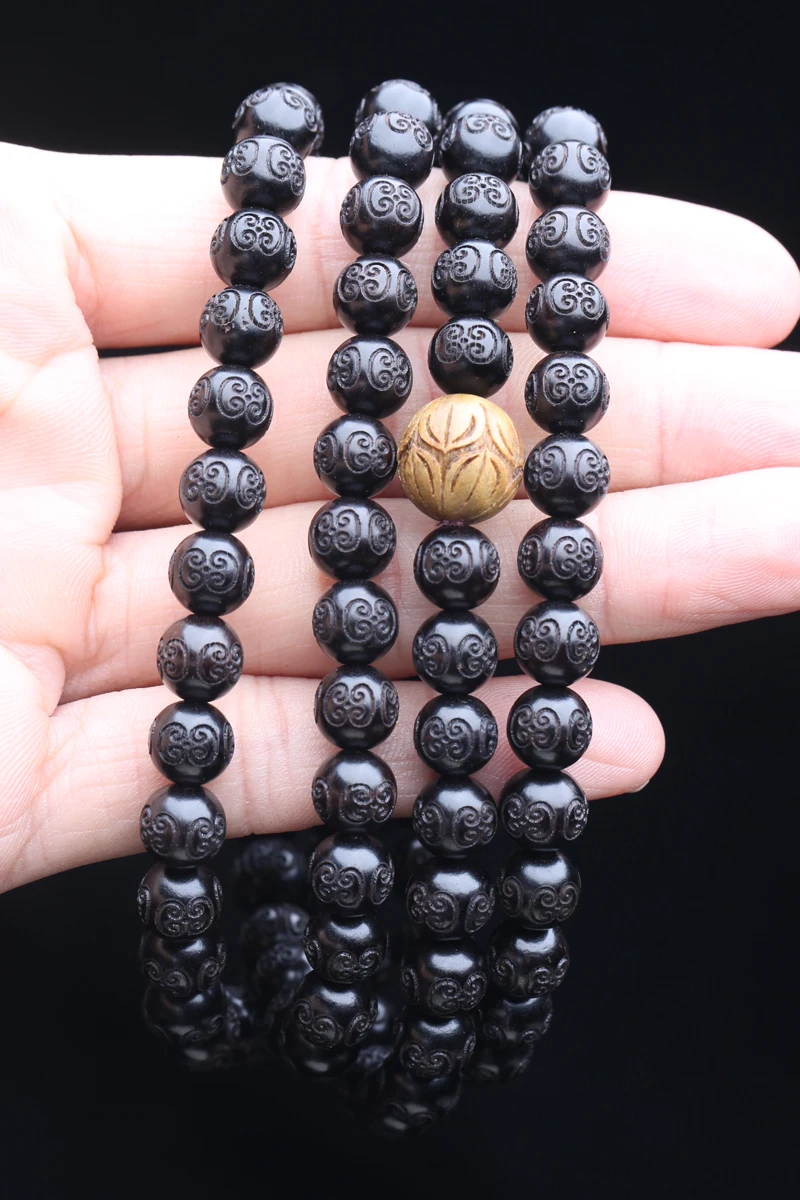 Natürliches Ebenholz 20mm Schwarzes Perlenarmband Handgefertigte Männliche Gebets- und Fitness-Halskette, Schwarzes Holzperlenarmband – Detail 3