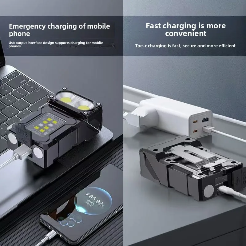 مصباح يدوي COB ثنائي الخرز قابل لإعادة الشحن: فائق السطوع، حجم صغير، يدوم طويلاً، مصباح غطاء مغناطيسي خارجي