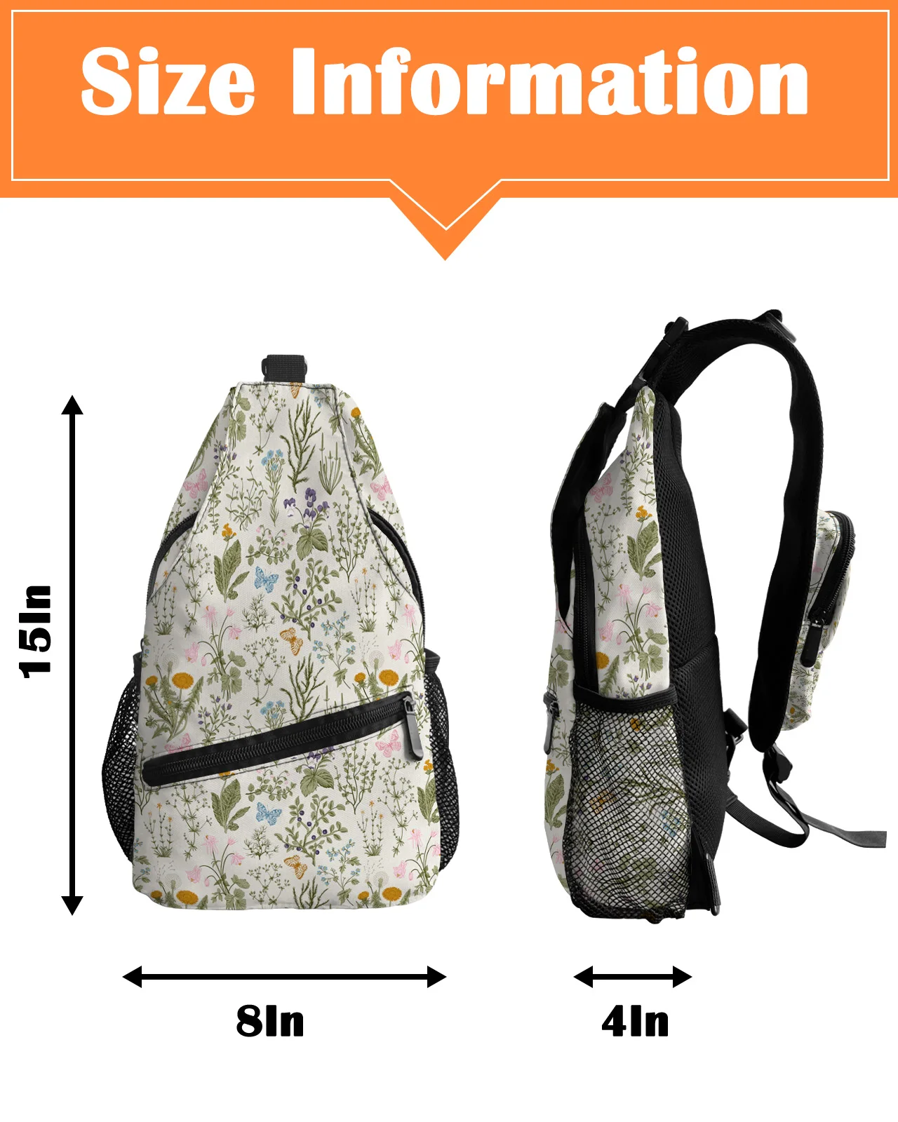 Bolsa peito de textura floral herbácea para homens e mulheres, bolsa tiracolo casual de viagem bolsa de ombro de grande capacidade vintage