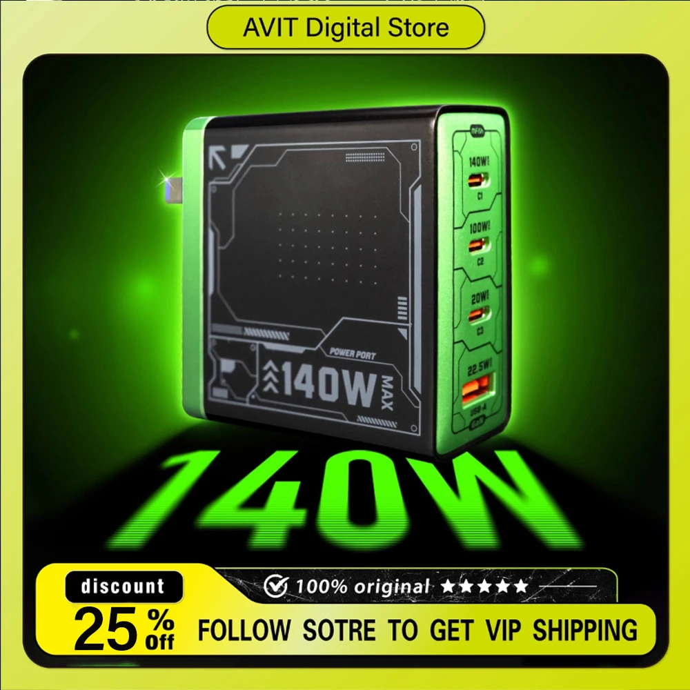 Blackfish Power Rhino 4-in-1 140W GaN Fast Charger Multi-Port Output USB Charger for IPhone Xiaomi MacBook IPad and Tablets