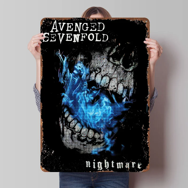 Avenged Sevenfold Nightmare Skull Poster Customized Vintage Metal Signs Wall Art Retro Tin Plaque for Room Ornaments Desk Decor