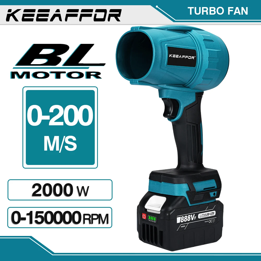 KeeAffor 2000W 200M/S Brushless Jet Fan Electric Turbo Blower Violent Car Dryer Dust Blowing Power Tool for Makita 18V Battery