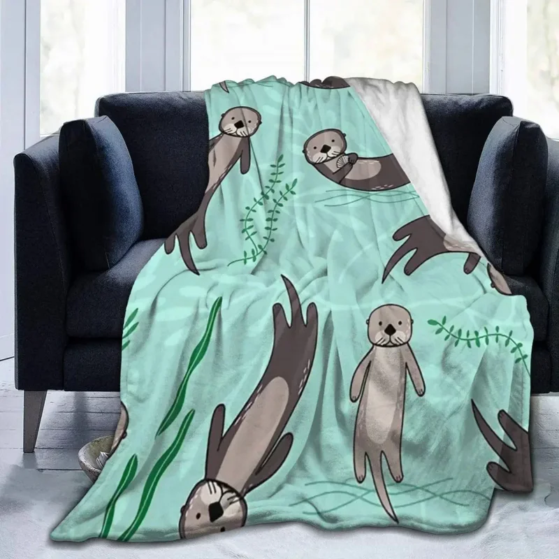 Sea Otters Flannel Throw Blanket, Gifts for Kids,Cozy Noon Break Blanket for Office Couch Lightweight Warm Super Soft