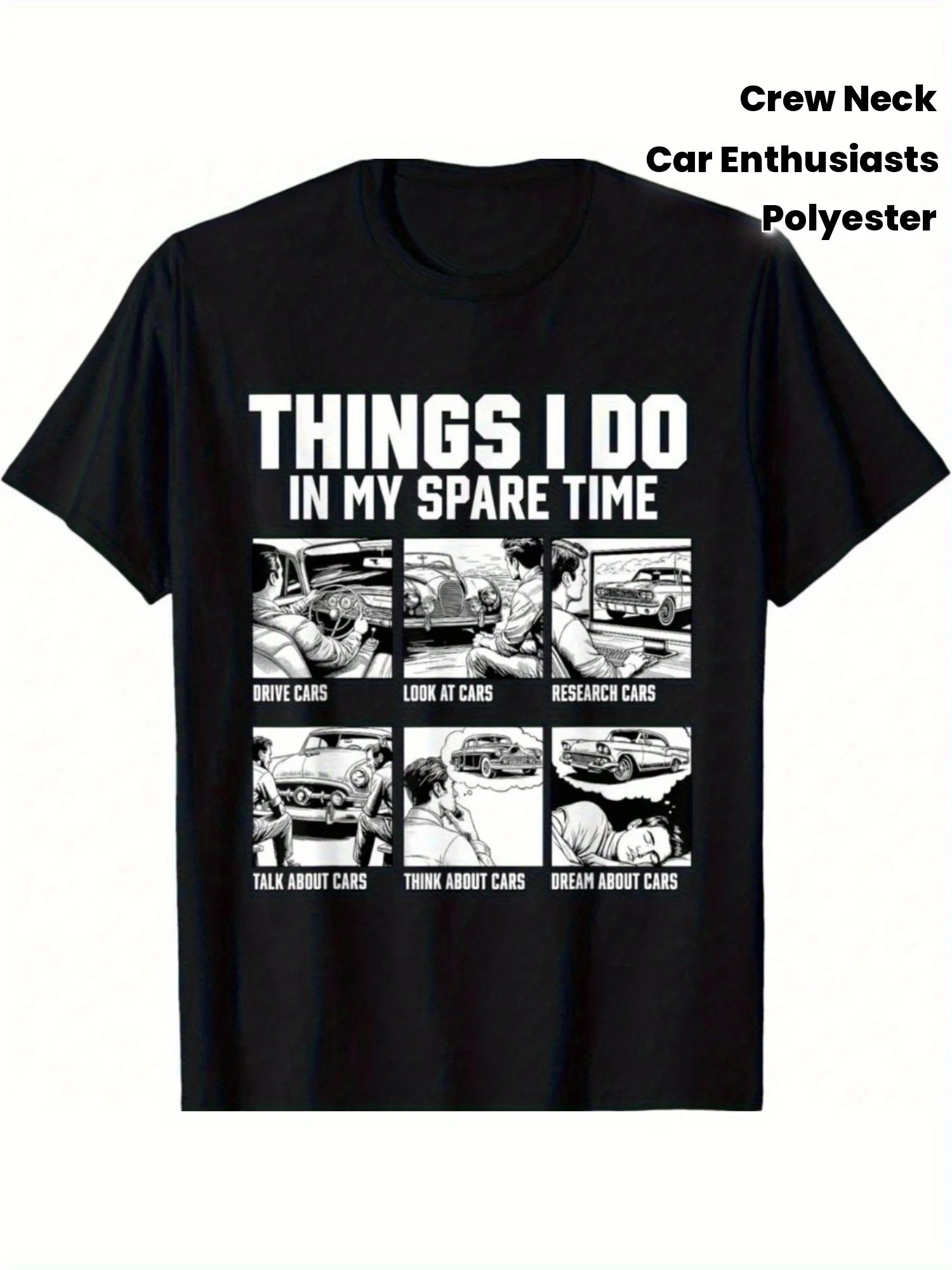 Men's Activities I Engage in During My Free Time Graphic T-Shirt - Relaxed Crew Neck Fit Long-Lasting Print Automotive Fans