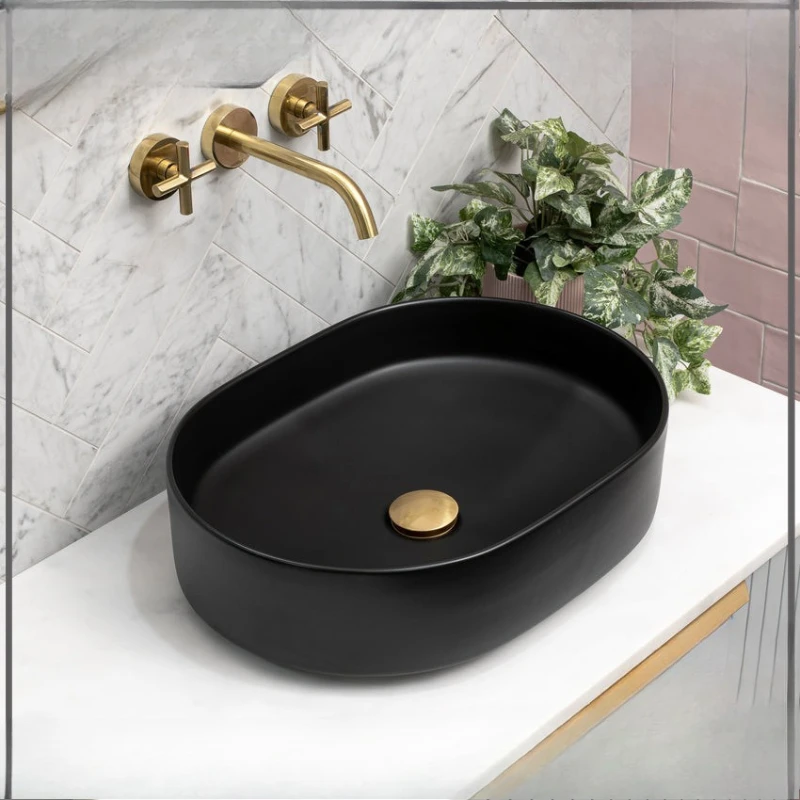 

Washbasin Modern Simple Hotel Project 50cm Matte Black Marble Pattern Washbasin