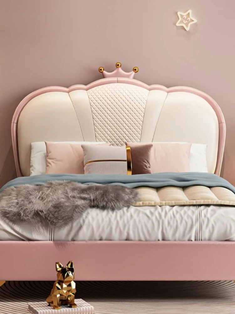 Nordic Cute Crown Shape Children Beds Leather Stable Solid Wood Children Beds Girl Luxury Camas Dormitorio Bedroom Furniture