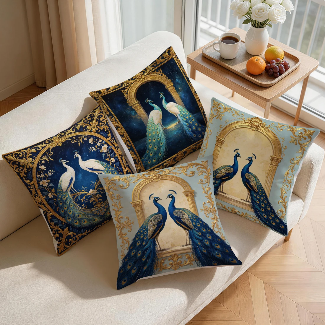 Grass Border Peacock Pillowcase Printed Polyester 40/45/50cm Throw Pillowcover Decorative Sofa Cushion Pillowslip Home Decor