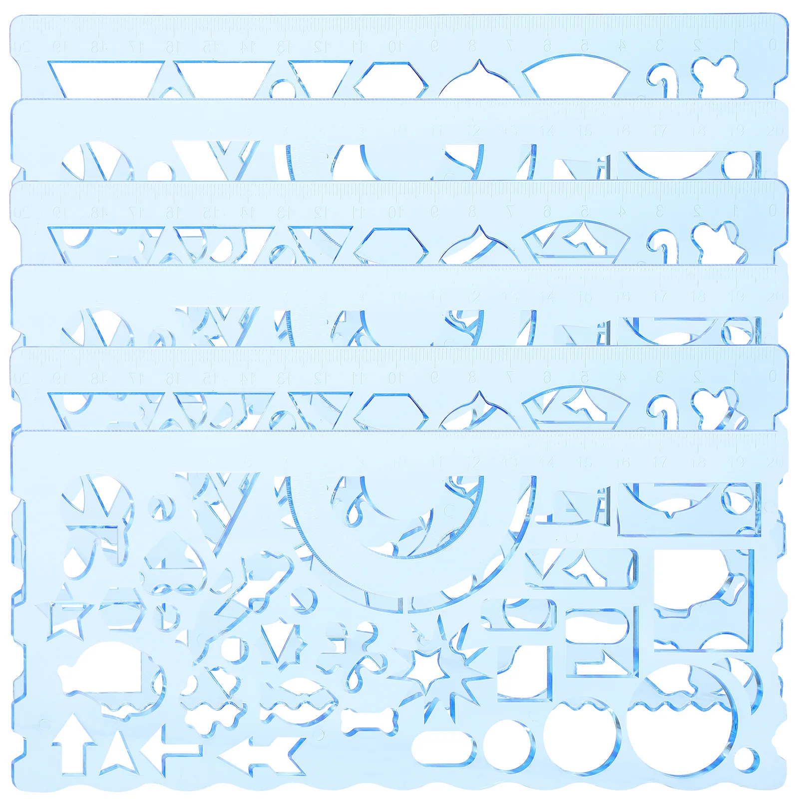 

6pcs Geometric Drawing Templates Measuring Stencil Ruler Set Pp Material For Students Architecture Art Design School