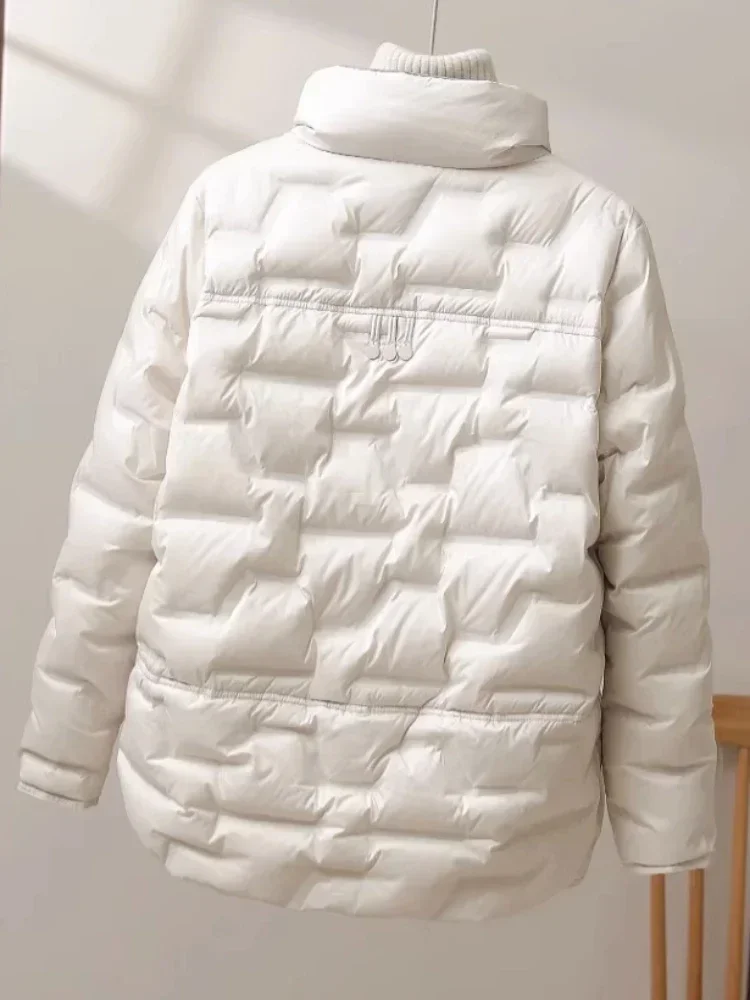 Frauen Herbst Winter Weiße Ente Unten Mantel Casual Revers Einreiher Jacke Mode Licht Puffer Parka Outwear