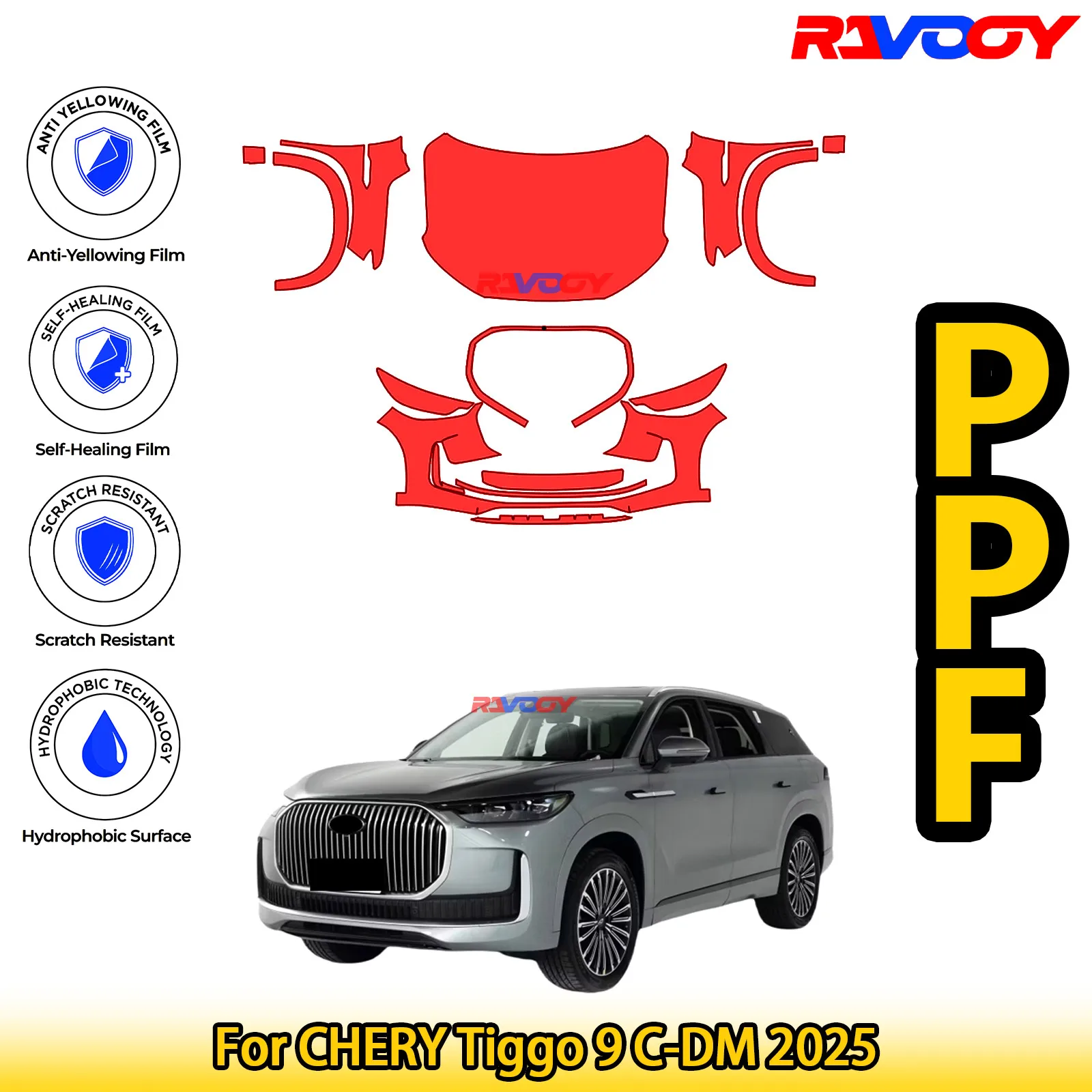 

For CHERY Tiggo 9 C-DM 2025 Glossy Matte Black Precut front PPF Kit Paint Protection Film
