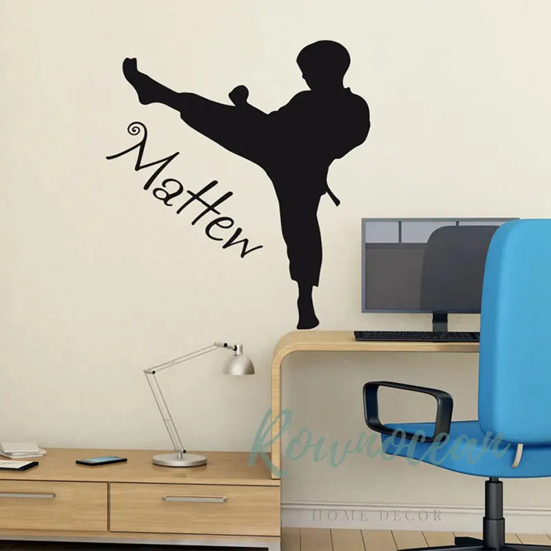 Custom Boys Name Wall Sticker Karate Taekwondo Vinyl Home Decor Kids Room Children's Bedroom Nursery Martial Artort Decals AB01