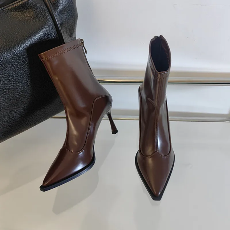 

High heeled short boots for women in autumn and winter 2025 new Korean style pointed ankle boots French retro short boots