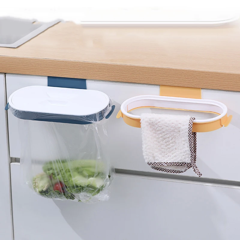 Portable Plastic Garbage Hanging Bag Kitchen Trash Storage Rack Bag Hook Scouring Pad Dry Shelf Holder Kitchen Organzier