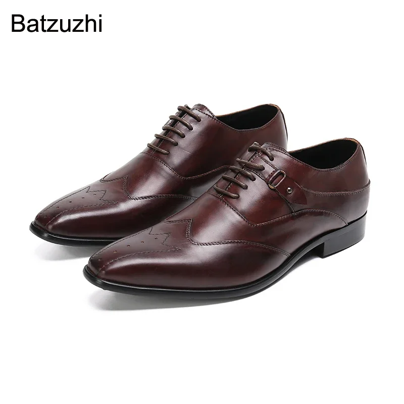 

Batzuzhi Luxury Handmade Men's Shoes Business Men Shoes Lace-up Brown Genuine Leaher Dress Shoes Men Botas Hombre, Sizes 38-46!