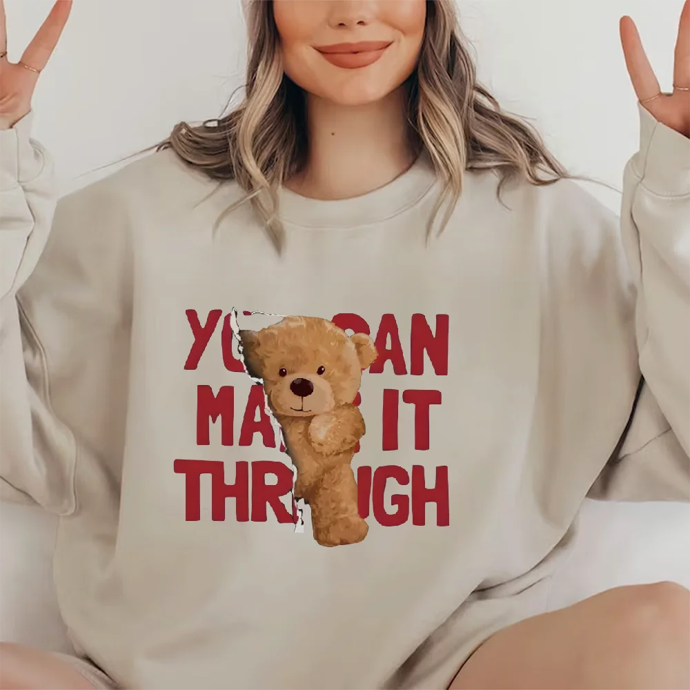 Graphic Hoodies Retro Vintage Sweatshirt Red Letters Plush Bear Y2K Casual Daily Wear Unisex Versatile Stylish Pullover Tops