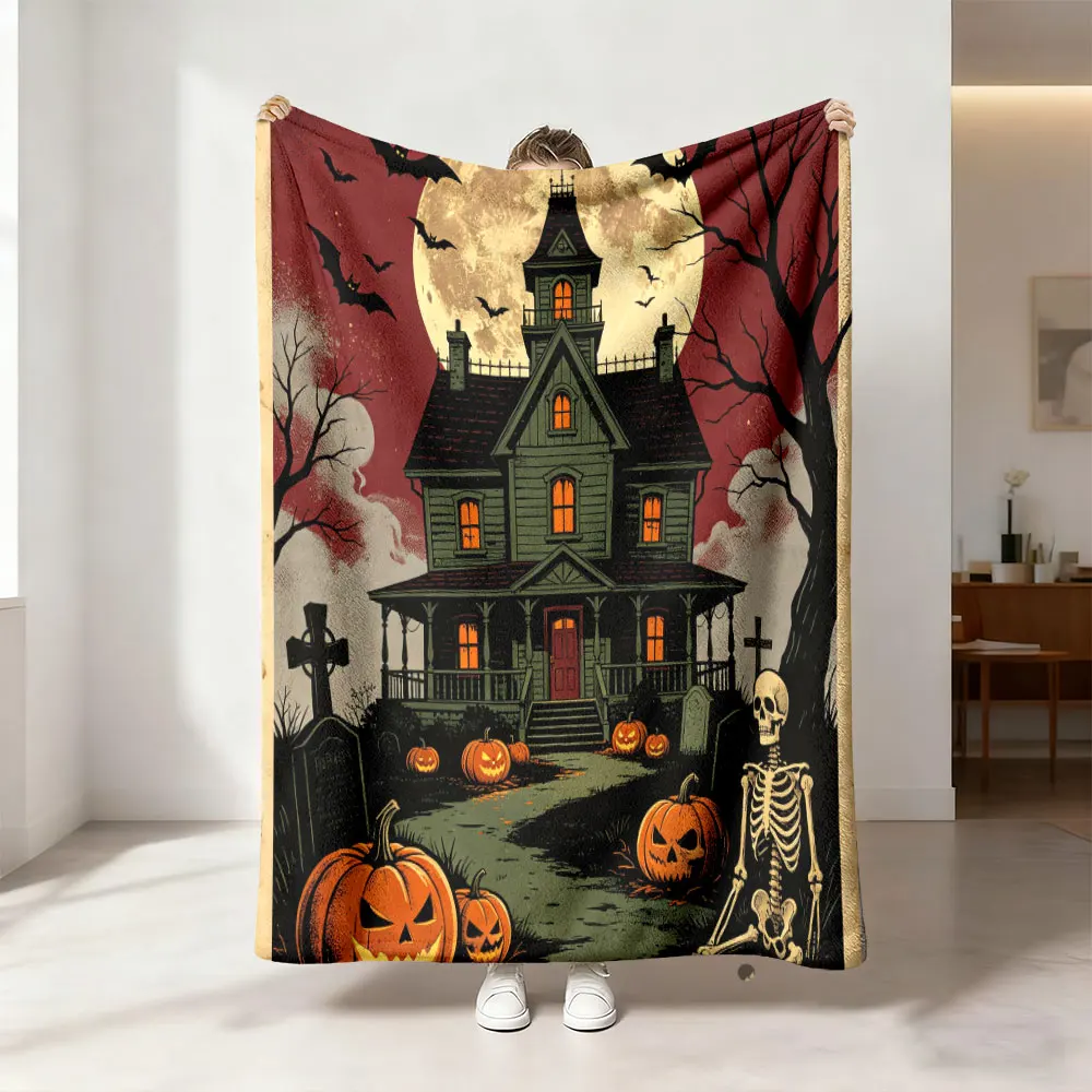 1pc Halloween haunted house skeleton pumpkin bat flannel blanket leisure sofas nap breaks