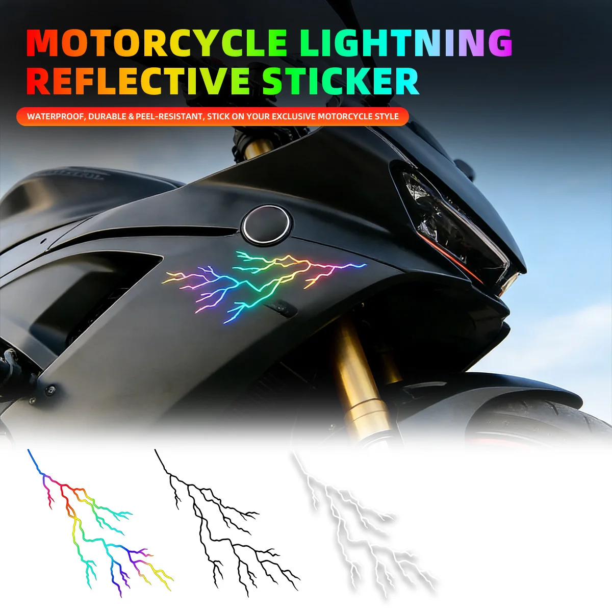 Universal Car Body Stickers Decoration Lightning Crack Style Pull Flower Motorcycle Helmet Front Head Decal white RGB Black