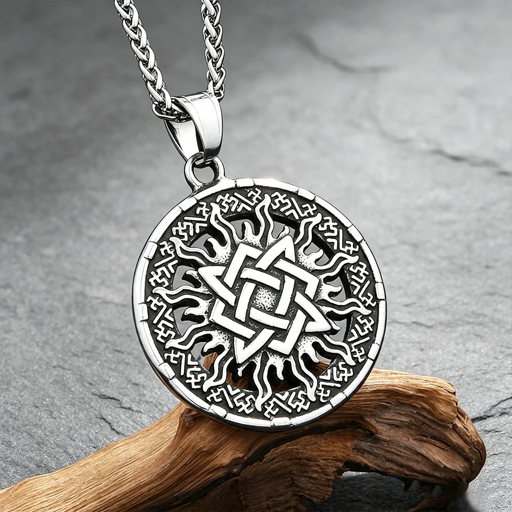 Stainless Steel Viking Rune Flame Pendant Necklace Unisex Vintage Christmas Protector Spiritual Amulet Jewelry Gift Dropshipping