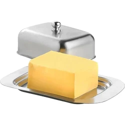 Plato de mantequilla de acero inoxidable con tapa, caja de almacenamiento para mantequilla y queso, plato para mantequilla con tapa, soporte para mantequilla, vajilla de cocina