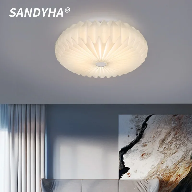 

SANDYHA Creamy Ceiling Light White Round Pendent Lamp Lustre Home Decor Bedroom Living Room Dining Table Led Lighting Fixture