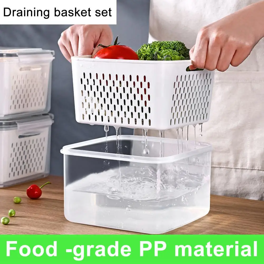 

4-Piece Airtight Fruit Veggie Storage Containers Colanders Stackable Dishwasher Safe Fridge Organizers for Longer Freshness