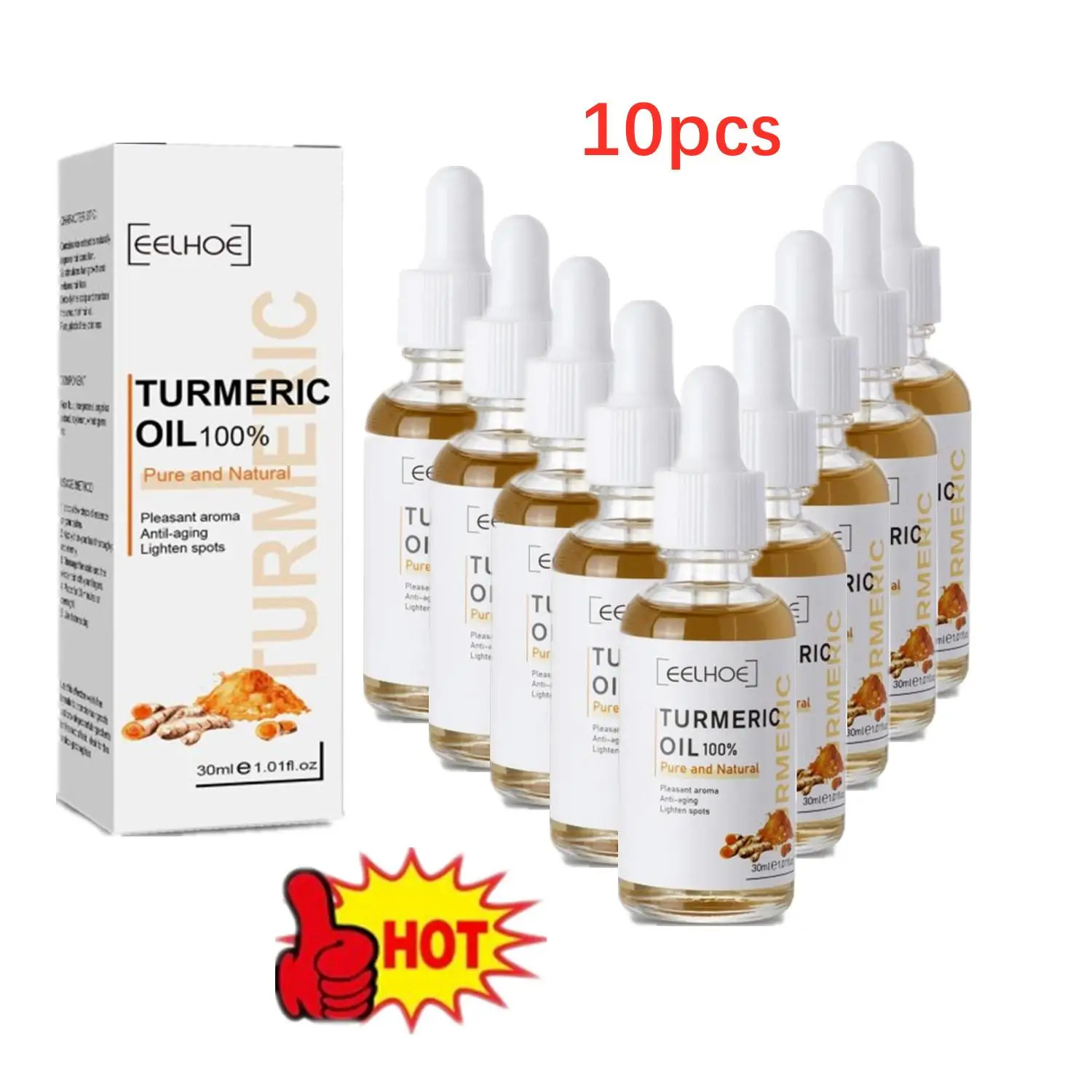 10 Stuks 30Ml Kurkuma Sproet Whitening Serum Curcumine Olie Fleuren Fade Dark Spot Verwijdering Pigment Corrigeert Natura Siberica