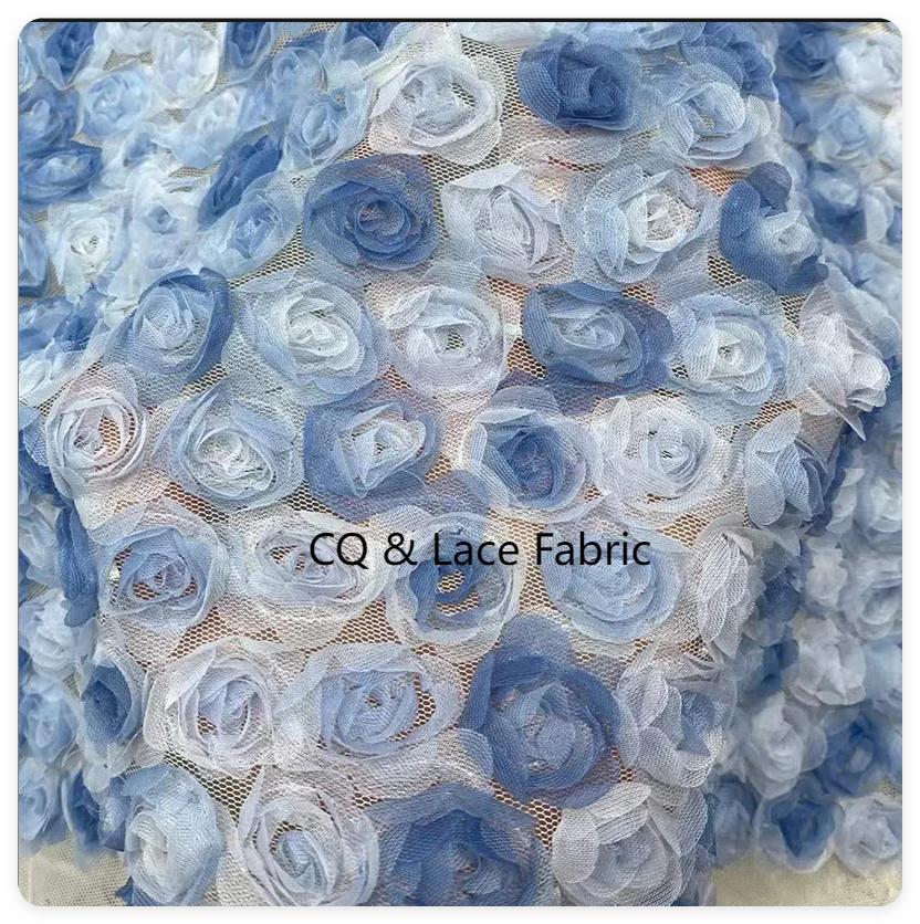 

Gradient Color 3D Small Rose Embroidered Lace Fabric for Fairy Wedding Dress, Evening Dress, Prom Dress 1 yard