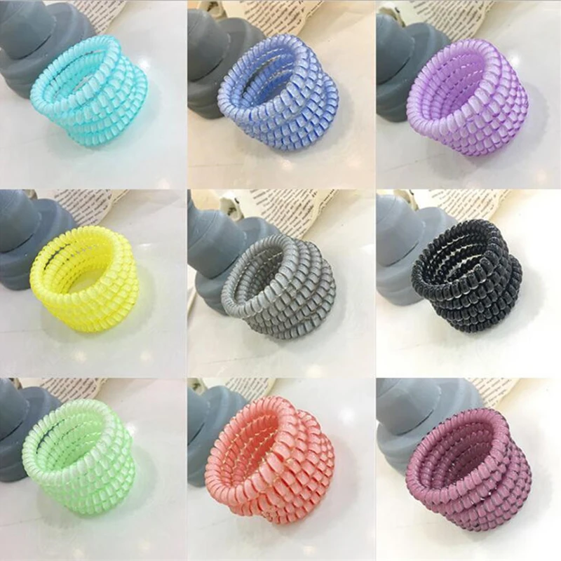 5pcs/lot New Summer Bright Colors Quality Telephone Wire Elastic Rope Bands Personality Hair Rings To Hold Hair Easily