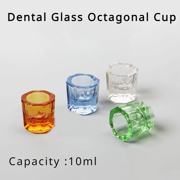 4Pcs Pyrosterilizable Dental Glass Octagonal Cup Dentistry Mixing Bowls Glass Reconcile Cup For Dental Lab Dentistry Lab Supply