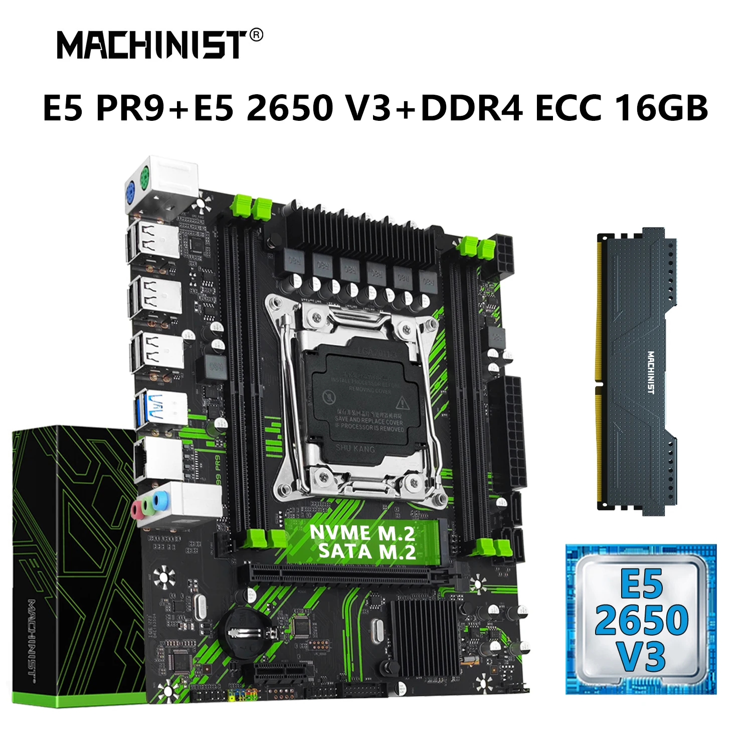 

MACHINIST X99 PR9 Motherboard Set LGA 2011-3 With Kit Xeon E5 2650 V3 CPU Processor DDR4 ECC 16GB RAM Memory Combo NVME M.2 SATA