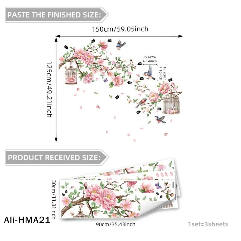 【H】Creative Tree Branch, Bird, And Peach Blossom Wall Stickers For Living Room And Bedroom Decoration